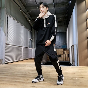 

2020 Workwear jacket men's Hooded Jacket+Pants 2PC Sets baseball loose Pullover coat & Long Pants Mens Clothing