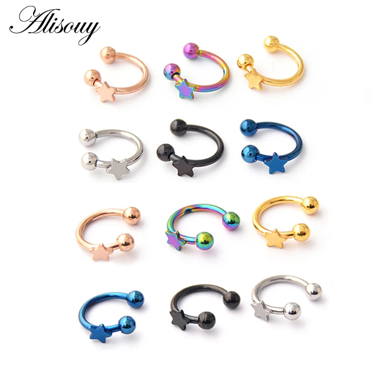 

Alisouy 1PC Fake Septum Star Stainless steel Nose Ring Silver Gold Body Clip Hoop For Women Septum Piercing Clip Jewelry Gift