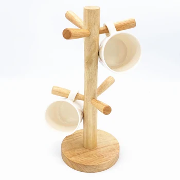 

Solid Wood Kitchen Coffee Mug Tree Countertop Tea Cups Holder Stand with 6 Hooks HYD88