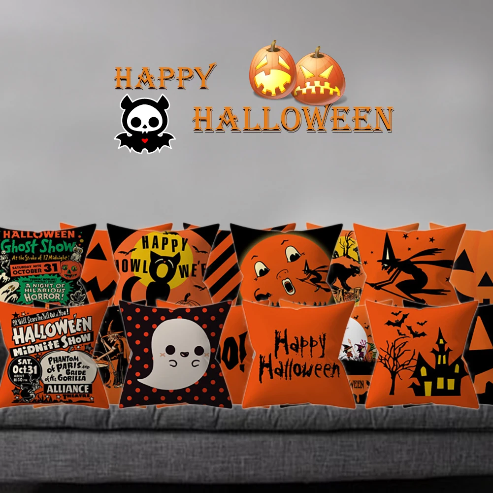 

Upholstery Pillow Cover Halloween Pumpkin Pillow Cases Cartoon Pattern Square Pillow Case Covers For Halloween Gift 45*45cm