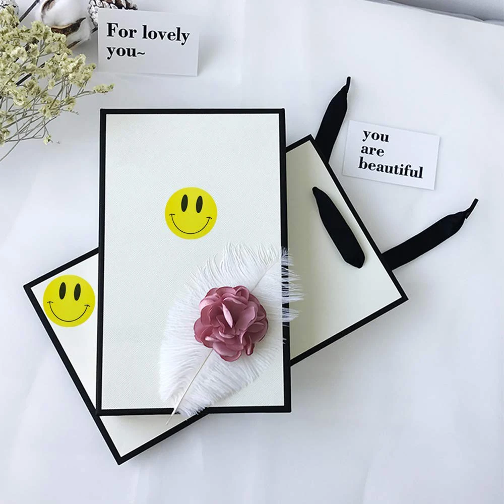 Amarelo Smiley Feliz Adesivo Polegada Círculo Redondo Selo Cliente Escritório Pano Pacote Decoração Etiqueta Ponto Marca Papel 500 Pçs 2 3 High Quality Material escolar e de escritório