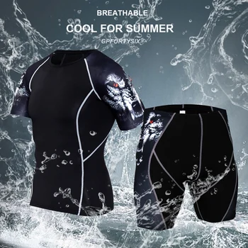 

Mens Summer Quick-Dry Breathable Motorcycle Tops T-shirt Shorts Suit Compression Fitness Gym Motocross Base Layer Suit Tight 3XL