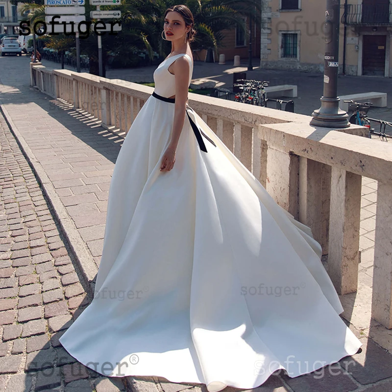 Белый сатинировка слоновой кости свадебное платье V шейный шарф Robe De Mariee Sofuge элегантное женское вечернее платье Abiti Da Sposa