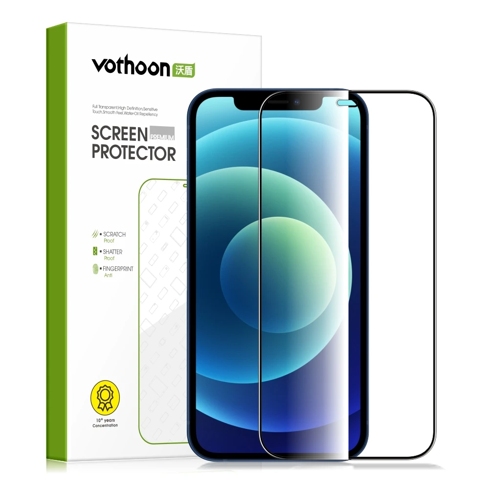 

Vothoon HD Screen Protector for iPhone 15 Pro Max 14 Plus 13 12 Mini 2.5D Full Curved Tempered Glass Screen Protective Film