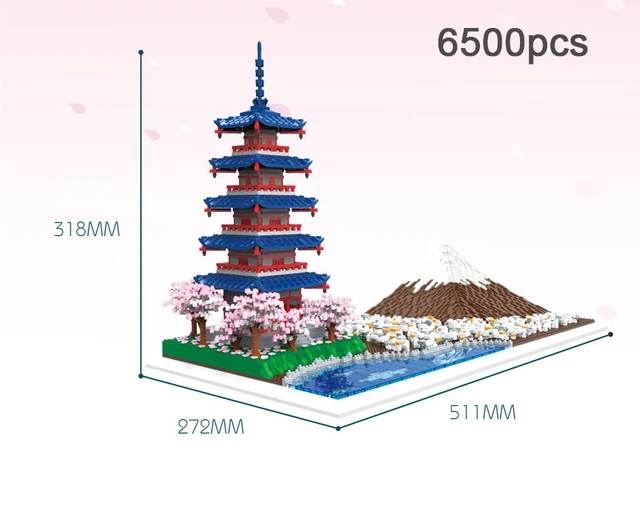 Fujiyama Micro Building Blocks Japan Fuji Mount Chureito Pagoda 3D Model Assembled Mini Bricks Figure Toy For Kid Gifts 2
