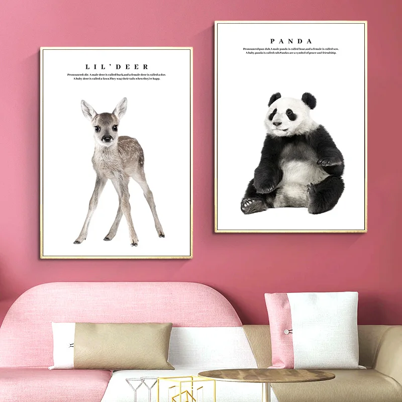 Child Poster Forest Animal Print Baby Panda Deer Bunny Nursery Wall Art Canvas Painting Nordic Bedroom Living Room Decoration