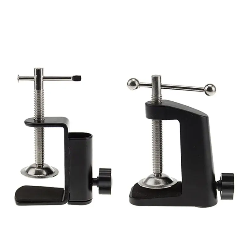 Abrazadera de soporte Cantilever de hierro de aleación de aluminio, con agujero, tornillos de pulgar ajustables, estera antideslizante para micrófono, Clip de escritorio