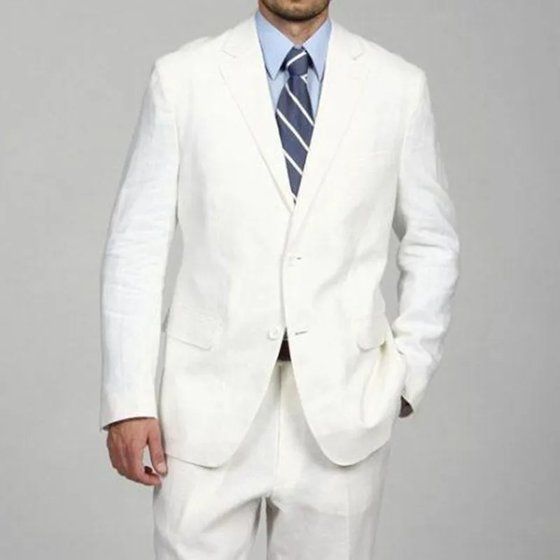 

New Arrival Custom Mens Suits White Wedding Suits For Men Notched Lapel Slim Fit Grooms Tuxedos Two Piece Groomsmen Suit K2