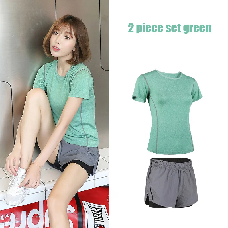 Высокая талия 5 шт. комплект одежды для йоги костюм женская спортивная одежда спортивный бюстгальтер спортивные женские шорты для фитнеса спортивная женская одежда - Цвет: 2-piece green3