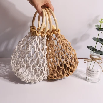 

Hollow Woven Handbag Women Bohemian Straw Knit Totes Classic Texture Creative Design Chic Leisure Travel Holiday Totes Purse