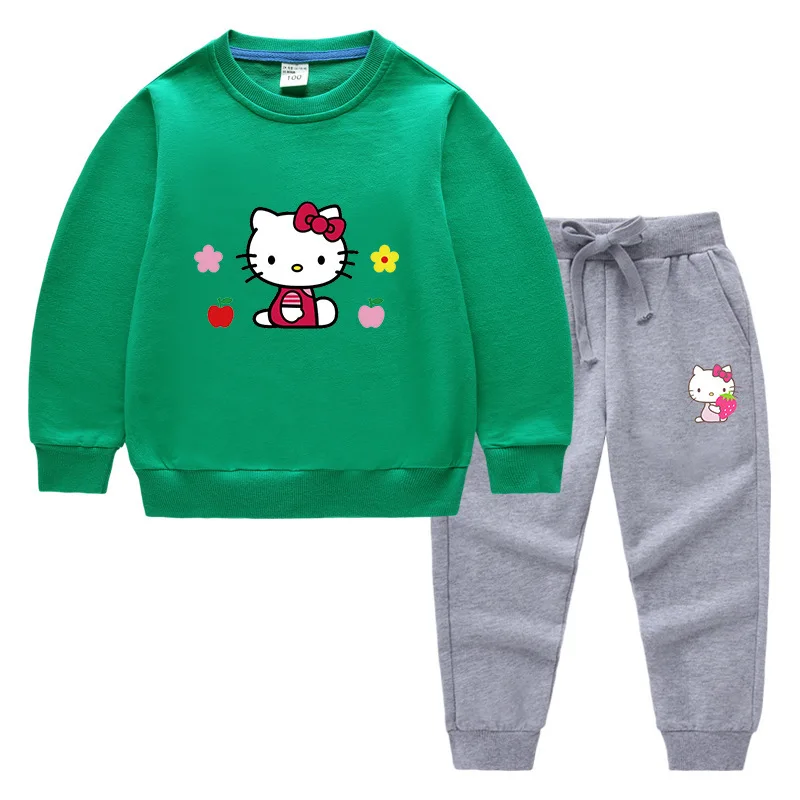 thumbnail image 1 of Hello kitty primavera y otoño nuevos niños usan pantalones de suéter para niños conjunto de dos piezas conjunto de manga larga de algodón sólido para bebé, 1 of 5