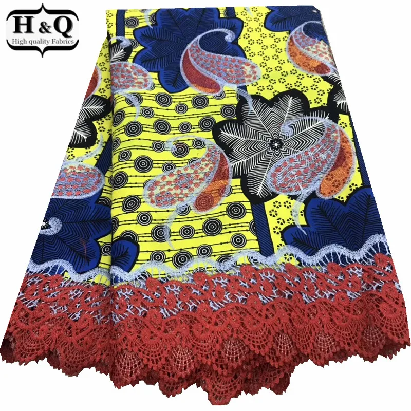 Нигерийское гипюровое кружево Цветочный дизайн Африканский принт восковая кружевная ткань Анкара вышитая ткань батик с кружевом 6 ярдов для одежды