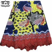 Нигерийское гипюровое кружево Цветочный дизайн Африканский принт восковая кружевная ткань Анкара вышитая ткань батик с кружевом 6 ярдов для одежды