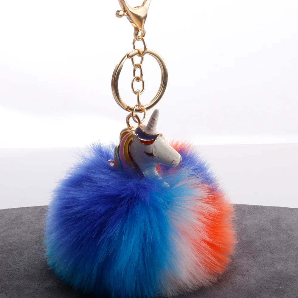 

Creative Unicorn Pom-pom Key Ring Colorful Furry Ball Alloy My Little Handbag Pendant Car Key Ring Pendant