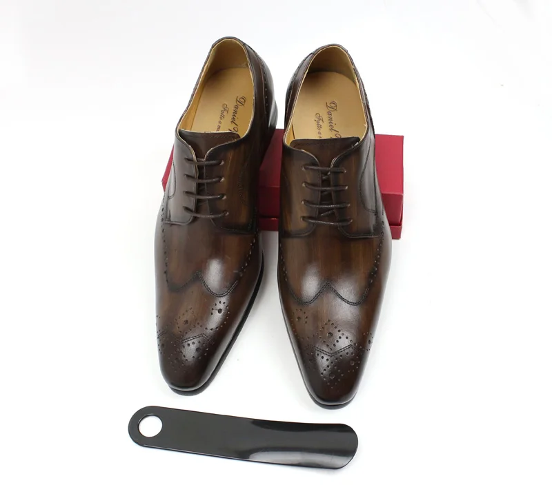 Handmade Men Dress Shoes Genuine Leather Derby Shoes Black Brown Pointed Business Office Work Lace Up Men's Formal Shoes Male