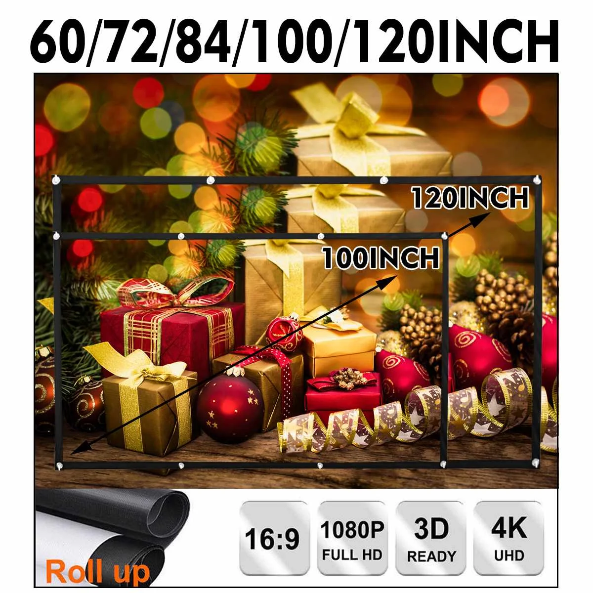 

60/72/84/100/120 inch HD 1080P Foldable Projector Screen Full Portable Home Theater 3D Outdoor Cinema Projection Screen Canvas