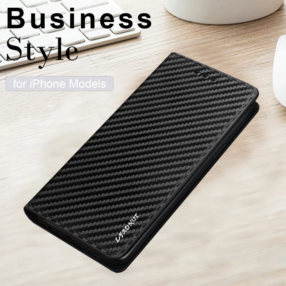 

LLZ.COQUE Carbon Fiber Flip Wallet Phone Case For iPhone 7 Plus 8 6S 6 5 5S SE Luxury Leather Cover For iPhone X Xr Xs Max Black