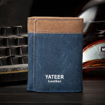 

New fashion canvas, retro color matching student men's wallet, short wallet, change card package