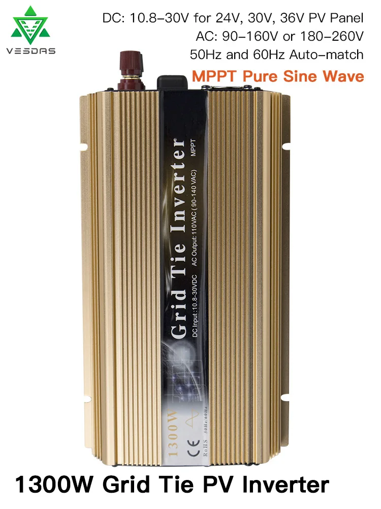На сетке галстук инвертор 1300 Вт MPPT микро Солнечный Grid-Tie Инвертор конвертер 20-45 В постоянного тока в переменный 90-260 в 36 ячеек чистая синусоида инвертор
