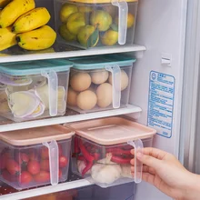 Kitchen Refrigerator Storage Box With Handle Food Container Transparent Keeping Egg Fish Fruit Fresh Fridge Organizer Container(China)