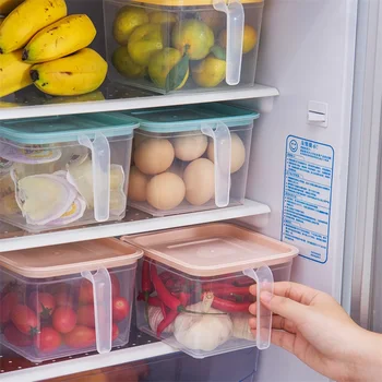 

Kitchen Refrigerator Storage Box With Handle Food Container Transparent Keeping Egg Fish Fruit Fresh Fridge Organizer Container