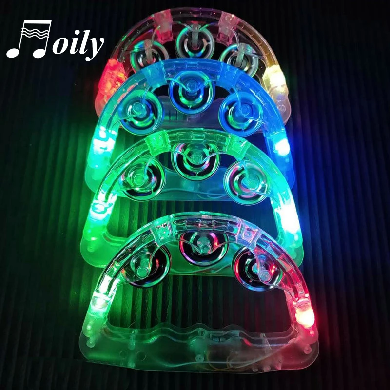 

Hand Held Flashing Tambourine Led lights Party Bar Bell Toy Rattle Kid Luminous Children Tambourine Music Instruction No Battery