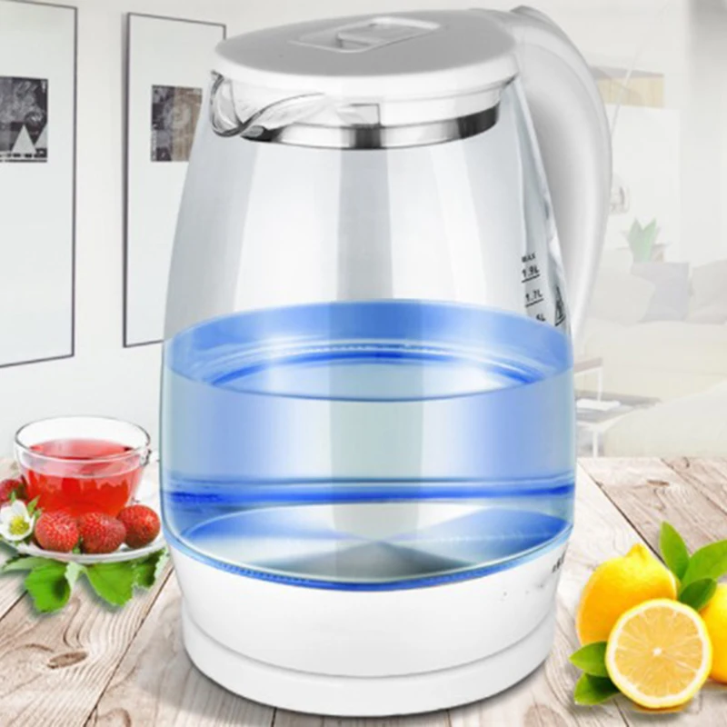 

Electric Kettle Teapot Quick Heating Hot Water Boiling Tea Pot Glass Blue Light Heating Kettles Auto-Power Off Boiler 2L