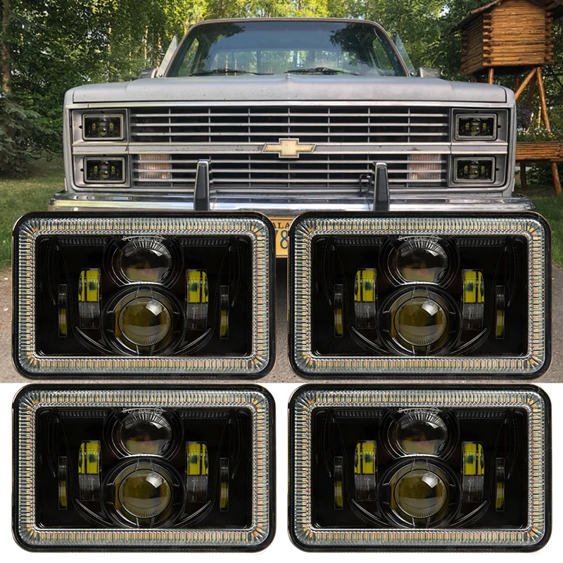 Rectangular 4x6 LED Headlights Hi/Lo Sealed Beam Replacement Headlamp with DRL for GMC Ford Chevrolet Truck 4 x 6'' Led |