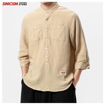 

Sinicism Store Men Oversize Cotton Linen Shirts Mens Spring 5XL Casual Shirts Male Clothes Solid Chinese Style Vintage Tops 2020