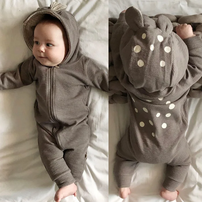 Spot Korean  baby cute clothes baby deer cap climbing newborn coat spring baby girl Bamboo fiber children's clothes