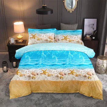

Lychee Sea Beach Printed Bedding Set Polyester Pillowcase Duvet Cover Set 2-3pcs Home Bed Linings Family Bed Sets