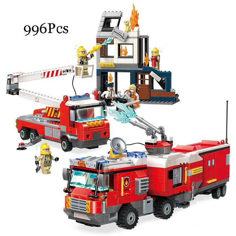 

Toy Models Building 2810 996pcs City Series Fire Station Cars Building Blocks Compatible with lego Toys Hobbies For Children