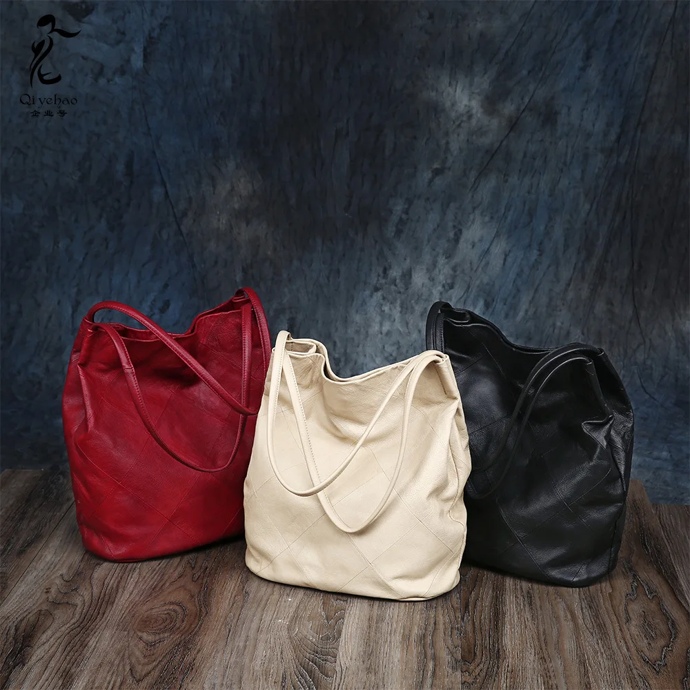 

Women Genuine Leather Shoulder Bag Bucket Bag Simple Simple Large Capacity Tote Bag