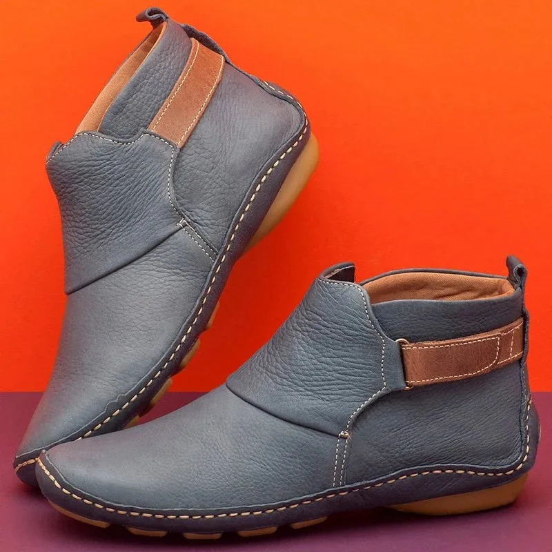 

HEE GRAND Women Fats Ankle Boots Autumn Round Toe Hook & Loop Boots Vintage PU Leather Shoes Large Size 43 XWX7438