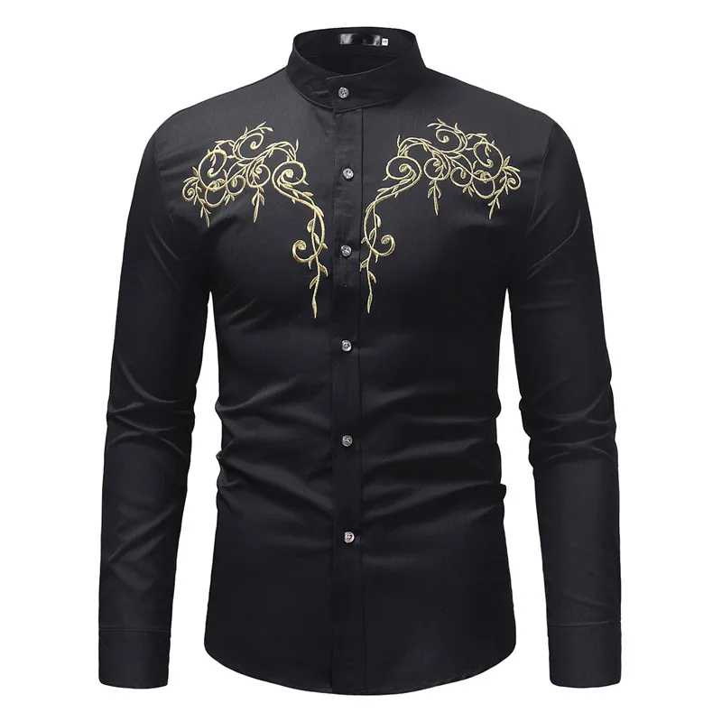 Men's Long Sleeve Dress Shirt 2023 Fashion Embroidery Black Men Shirt Slim Fit Business Casual Mens Shirts Camisa Masculina