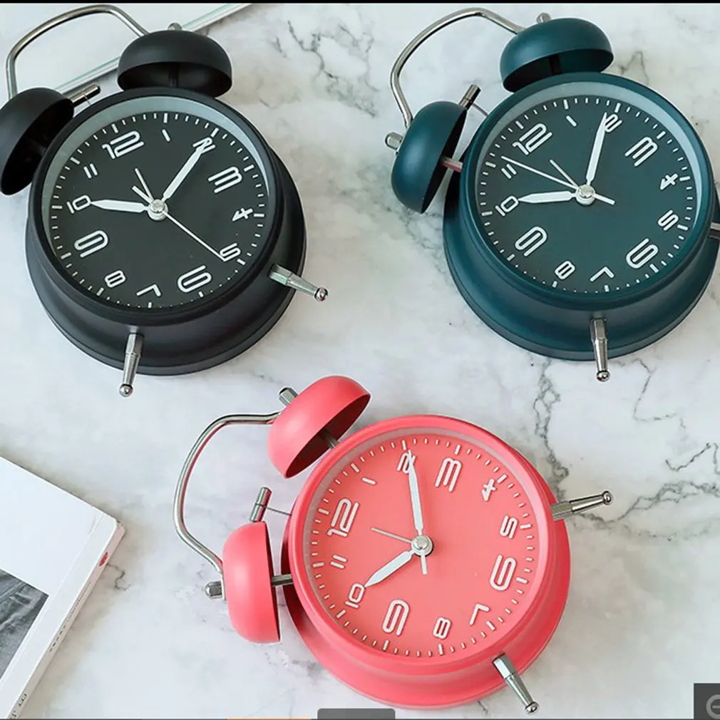Twin Bell Alarm Clock Metal Frame 3D Dial with Backlight Function Desk Table Clock for Home& Office black
