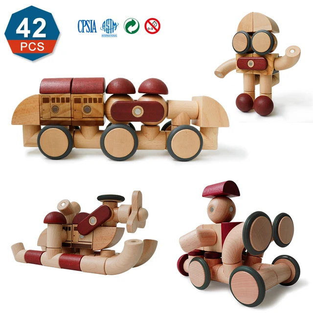 Magplayer 42PCS Preschool Magnetic Wooden Blocks Blocos De Madeira Educational Toys for Children Best Birthday Gifts 1