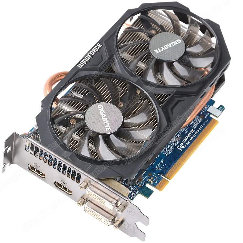 Видеокарта GIGABYTE GTX 750 Ti с видеокартой WINDFORCE 2X NVIDIA GeForce gtx ti GPU 2 ГБ GDDR5 128 бит для ПК б/у