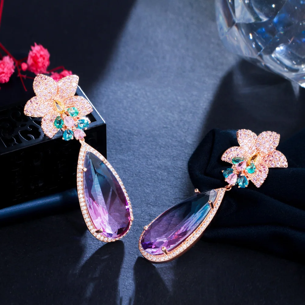 Elegant Drop Earrings With Color Gradation and Swarovski 