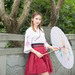 Новый стиль традиционные народные танцевальные костюмы Hanfu костюм династии Тан одежда для девочек старинная Китайская одежда топ + юбка