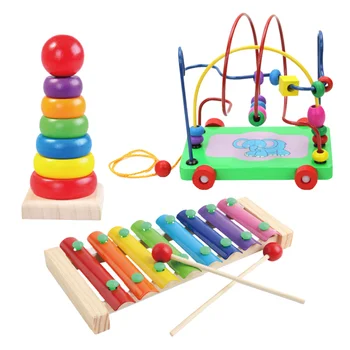 

3 Sets Creative Beading Game Toy Colorful Early Educational Toys for Children (Stacking Rainbow Blocks+Eight-tone Xylophone+Thre