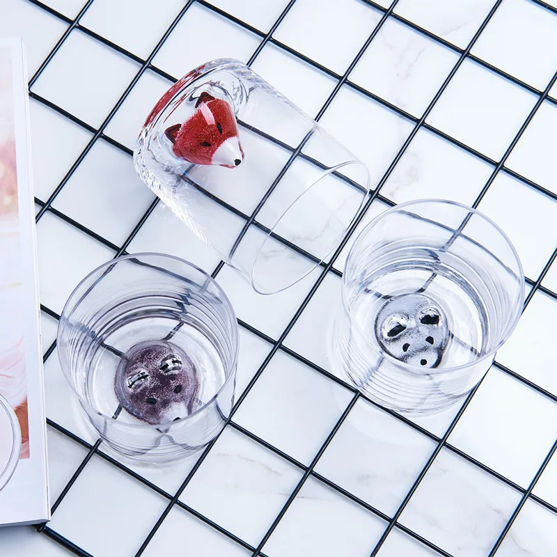 Cartoon Animal Cute Pet Modeling Glass Cup Creative Transparent Glass Online Celebrity INS Breakfast Cup Whisky yang jiu bei