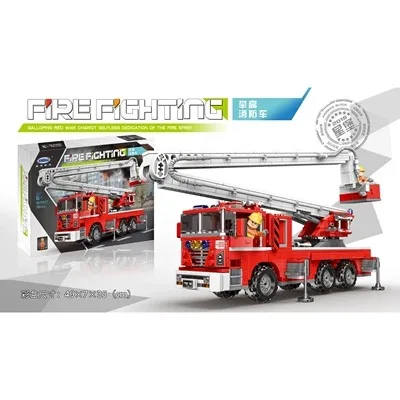 

XINGBAO Xb03029 Fire Truck Series Lift High Fire Truck Assembled Inserted Building Blocks Educational Small Particles Toy