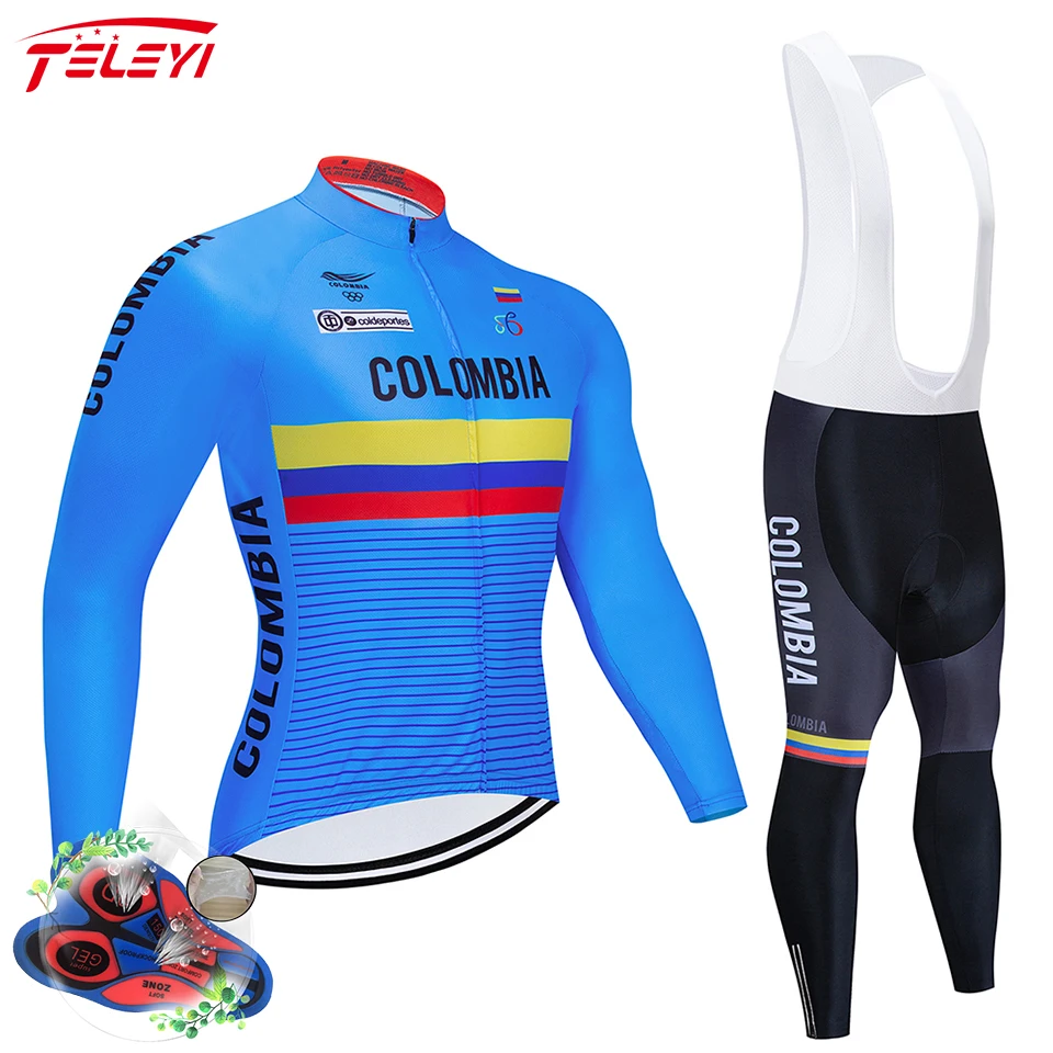 2019Team long sleeve Cycling jersey Set bib pants ropa ciclismo bicycle clothing MTB bike jersey Uniform Men clothes - Цвет: 1
