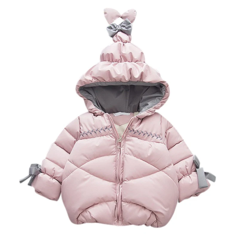 Новое Детское зимнее пальто, детская верхняя одежда с капюшоном и милым бантом, куртка, одежда - Цвет: P