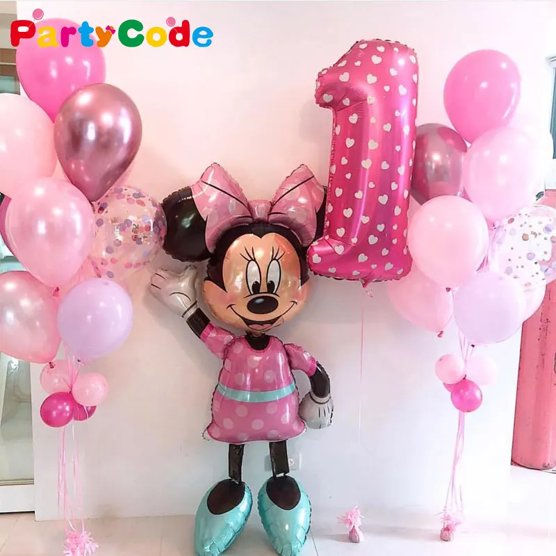 Микки Минни Маус День рождения воздушные шары торт Globos мальчик девочка день рождения Декор поставки розовый и голубой номер фольги воздушный шар