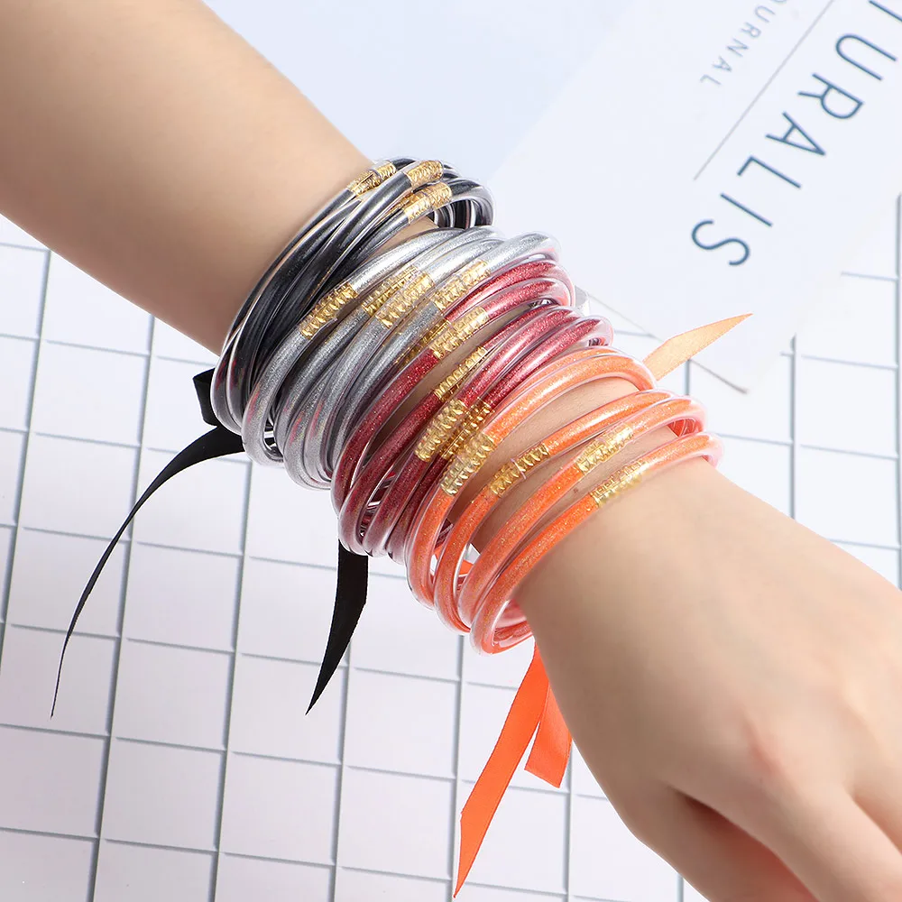 

5Pcs/Set Bowknot Glitter Jelly Bangles Gold Silver Blue Silicone Bracelets Set Halloween Christmas Festival Party DIY Jewelry