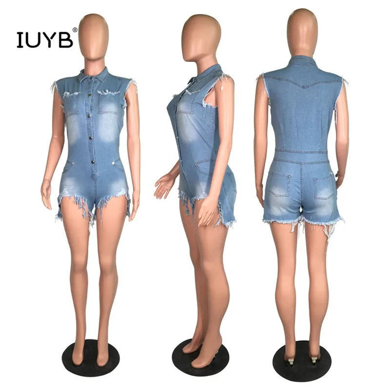 IUYB красочные новая распродажа сексуальный стиль Женский мини-костюм пляжного типа однотонные джинсы без рукавов спортивные костюмы с v-образным вырезом на пуговицах короткие брюки WDL6561