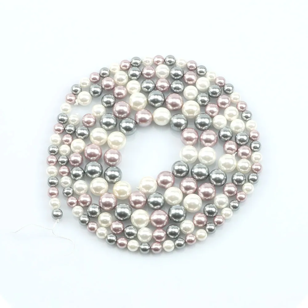 3 Colors Shell Pearl Beads Smooth White Gray Purple Round Loose Spacer Beads For Jewelry Making 6/8/10/12mm Diy Woman Bracelet