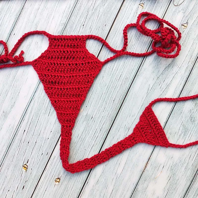 red bottom Ручной работы крючком микро купальник женский Экстремальный мини сексуальный бикини набор для загара пляж спа бикини - Цвет: red bottom